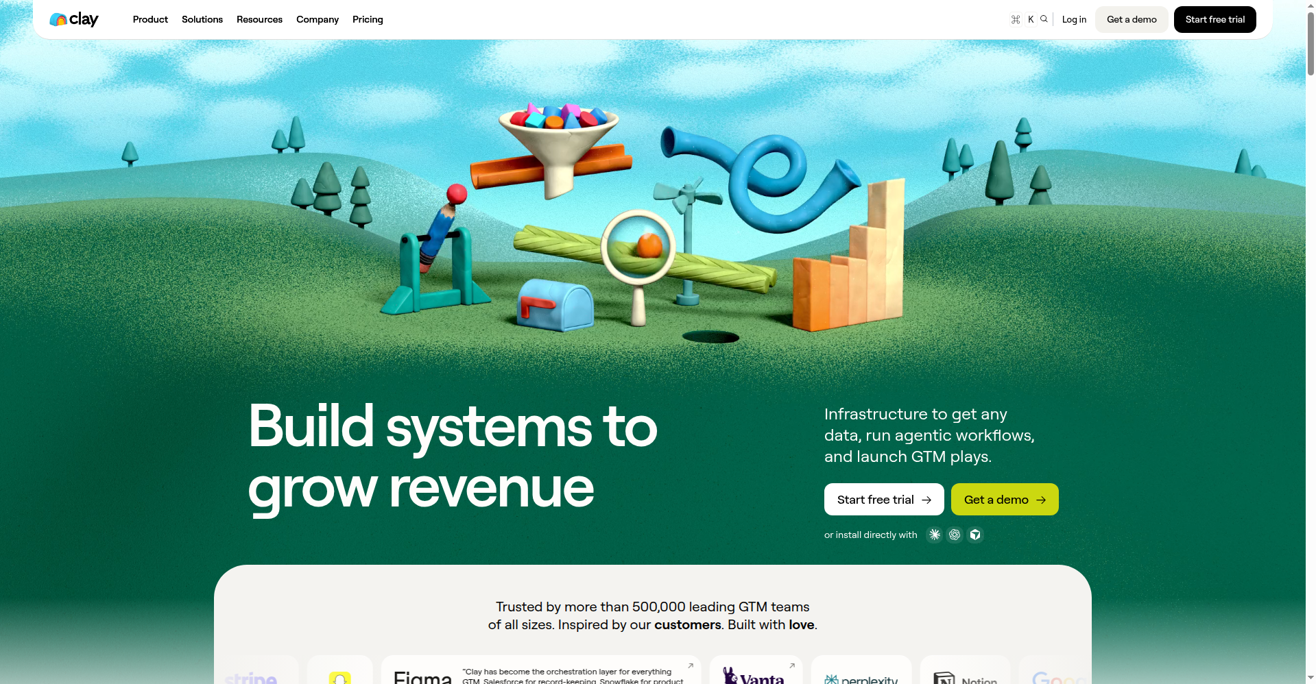 Clay homepage showing AI lead enrichment for prospect research