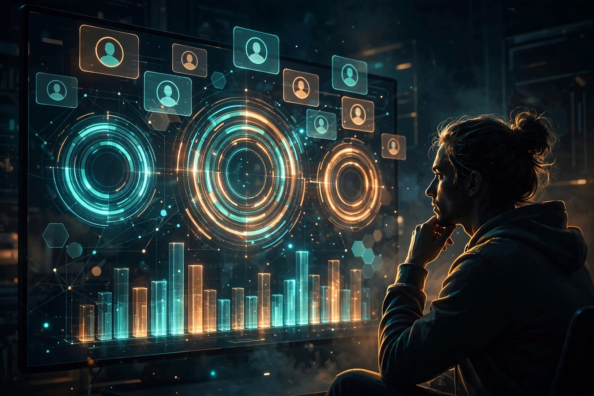 Illustration of an AI dashboard predicting which client invoices are at risk of late payment