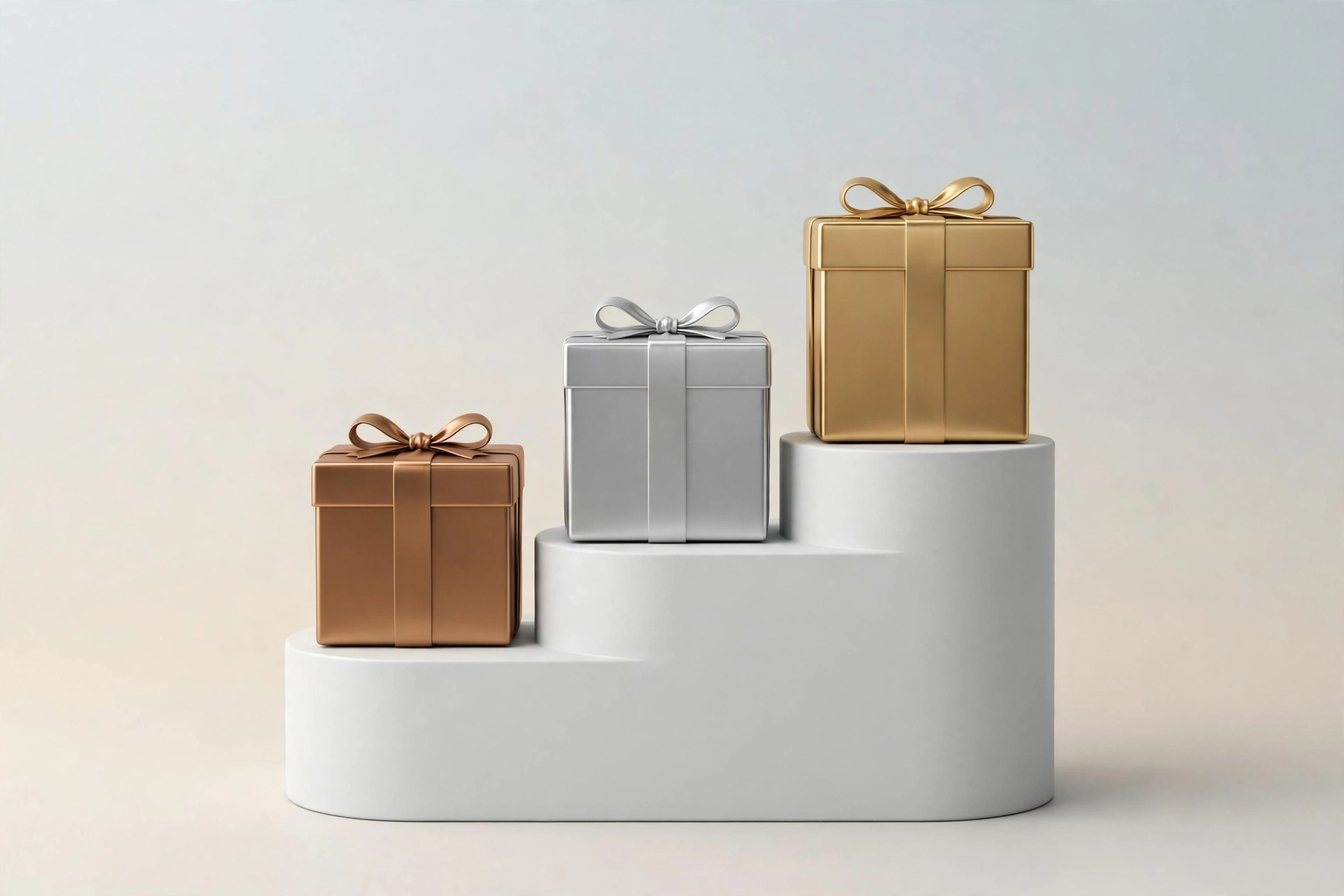 Illustration of three ascending gift boxes representing good-better-best pricing tiers